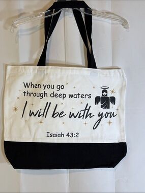 Othr White and Black Canvas Tote with Isaiah 43:2 Quote